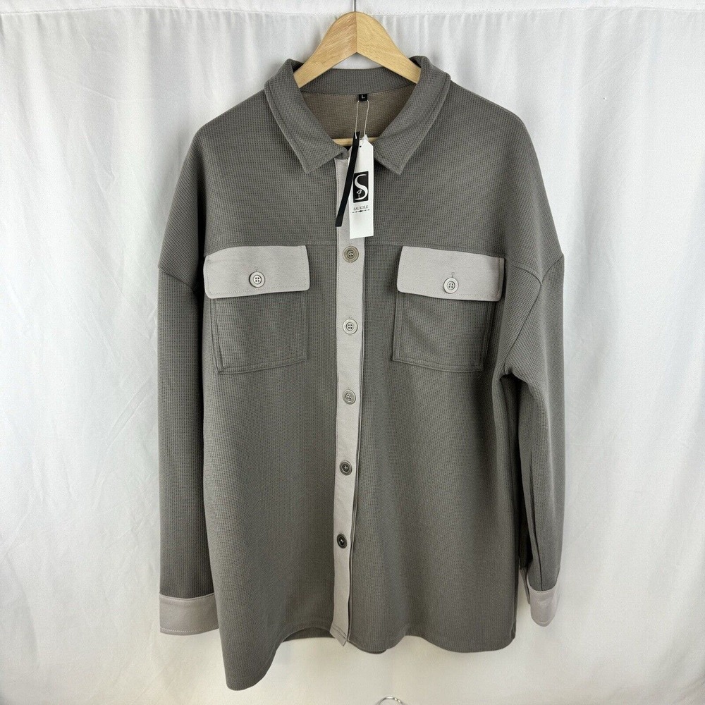 Saukole Gray Button-Up Women's Shirt Size Large NWT